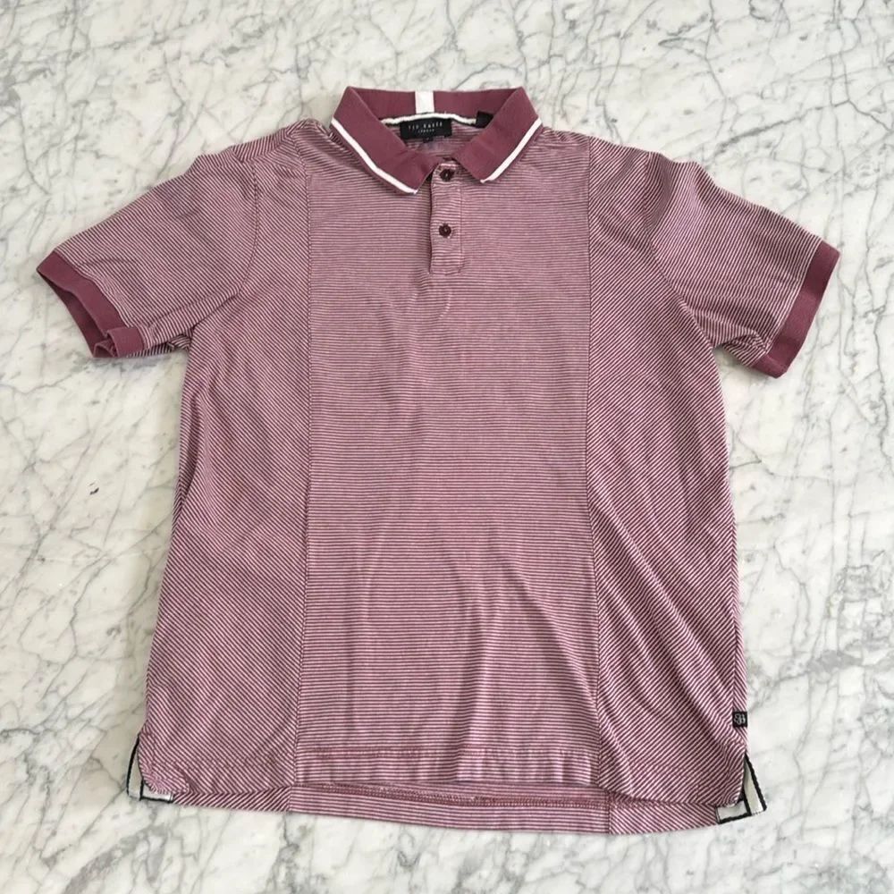 TED BAKER LONDON Men’s Polo Shirt Collared Short Sleeve Sz 3 (US-S) Plum Stripe